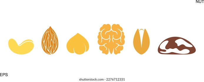 Nut logo. Isolated nut on white background. Set