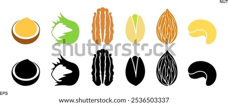 Nut logo. Isolated nut on white background. Set