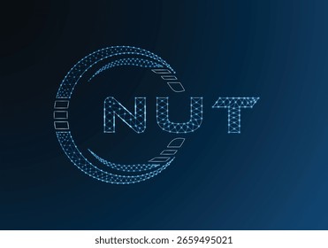 NUT Low-Poly-Buchstaben-Logo, Vektordesign. NUT Logo-Design mit niedrigem Poly. Low-Poly-Logo