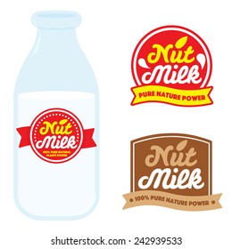 Nut Milk Badge Sticker Logo Design on Bottle Vector Template