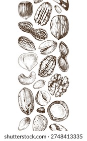 Nut mix hand sketched seamless border