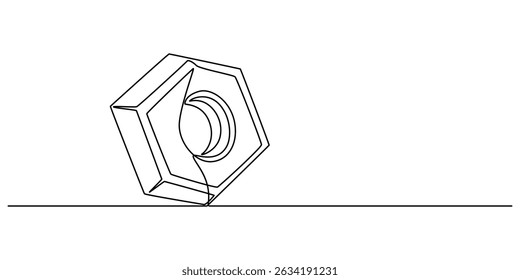 Vetor de desenho de uma linha Nut. Vetor de desenho de linha contínua de noz. um desenho de linha única. Contorno de fundo Nut vetor, parafuso, dowel mínimo, pino, pintle uma linha arte. parafuso noz conceito.