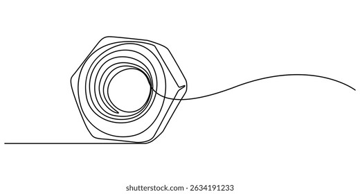 Vetor de desenho de uma linha Nut. Vetor de desenho de linha contínua de noz. um desenho de linha única. Contorno de fundo Nut vetor, parafuso, dowel mínimo, pino, pintle uma linha arte. parafuso noz conceito.