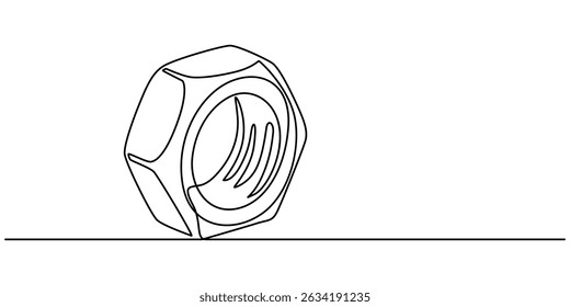 Vetor de desenho de uma linha Nut. Vetor de desenho de linha contínua de noz. um desenho de linha única. Contorno de fundo Nut vetor, parafuso, dowel mínimo, pino, pintle uma linha arte. parafuso noz conceito.