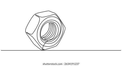 Vetor de desenho de uma linha Nut. Vetor de desenho de linha contínua de noz. um desenho de linha única. Contorno de fundo Nut vetor, parafuso, dowel mínimo, pino, pintle uma linha arte. parafuso noz conceito.