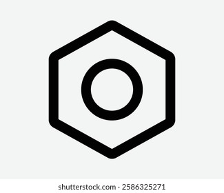 Nut Outline Bolt Screw Hexagon Line Shape Black White Icon Sign Symbol Graphic Illustration Vector