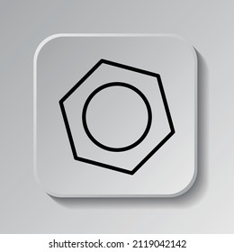 Nut simple icon vector. Flat desing. Black icon on square button with shadow. Grey background.ai