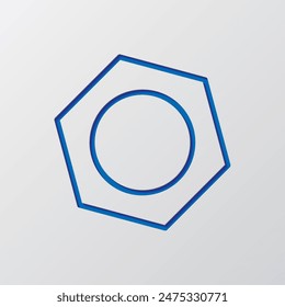 Nut simple icon vector. Flat design. Paper cut design. Cutted blue symbol with shadow. Gray background.ai