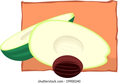  nut and slice of nutmeg	