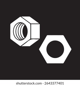 Parafuso Nut Volt Ícone Vetor Arte Hardware Ferramentas Ilustração, Preto e Branco Contorno Design
