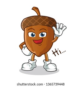 nut waving mascot vector cartoon illustration