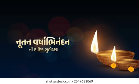 Nutan Varshabhinandan', meaning 'Happy New Year' in Gujarati language, India. Indian festival of lights, even called Diwali. Nutan varshabhinandan and Saal Mubarak Post Template in Gujarati.