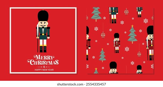 The nutcracker ballet characters Christmas holiday pattern. Childish pattern for packaging, fabric print, wrapping paper, stationery. Hand drawn illustration of mouse king, ballerina, fairy.