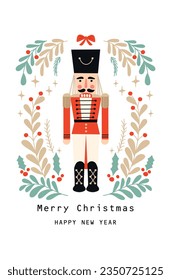 Tarjeta de Navidad con ballet de pepino. Ilustración vectorial.
