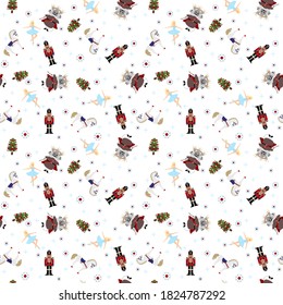 Nutcracker ballet, traditional christmas vector set, seamless pattern