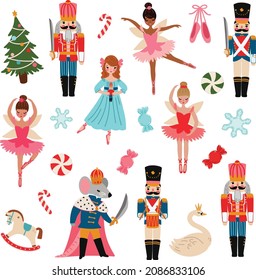 Nutcracker Ballet Vector Illustrations set