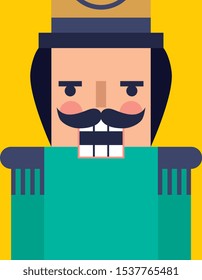 nutcracker with blue uniform cartoon close up. vector illustration