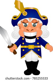 nutcracker in blue uniform with a saber in his hands