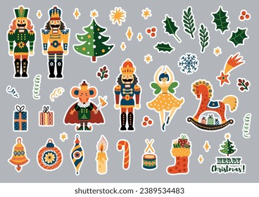  Nutcracker.  Cartoon sticker set. Magic vector illustration.