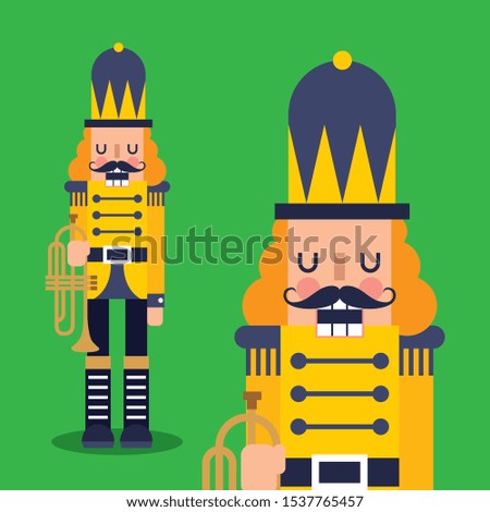 nutcracker cartoon with trumpet and uniform . vector illustration