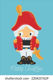 The Nutcracker, the character of a children's fairy tale. Christmas symbol. Holiday card design. Colorful vector illustration. New year illustration. Greeting card template.