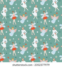 The nutcracker character princess and fairy christmas holiday pattern. Seamless background can be used for wallpaper, pattern fills, web page background, surface textures, fabric, stationery etc. 