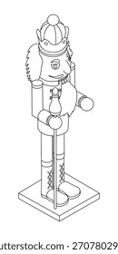 Cascanueces, figurilla de Navidades - Ilustración vectorial isométrica dibujada a mano en blanco y negro.
