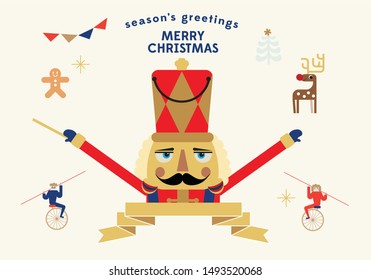 nutcracker christmas greeting card template vector/illustration