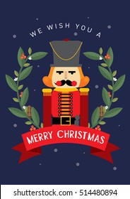 nutcracker christmas greeting card template vector/illustration