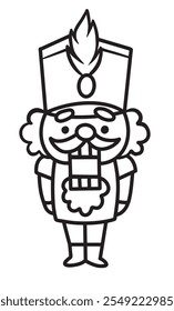 Nutcracker. Christmas line Illustration. Bold and easy coloring page. Doodle style christmas art.