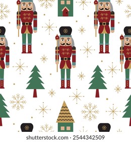 Nutcracker Christmas seamless vector pattern