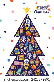 Nutcracker. Christmas tree. Cute poster.