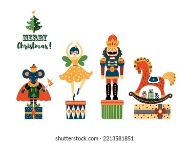 Nutcracker.  Christmas vector card. Cute illustration.