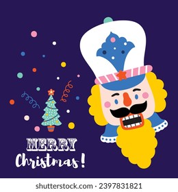 Nutcracker.  Christmas vector card. Cute illustration. 