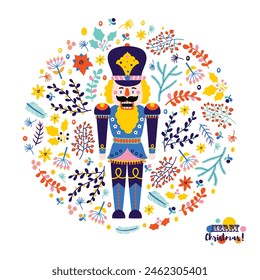 Nutcracker.  Christmas vector card. Cute illustration. 