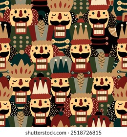 Nutcracker. Christmas vector seamless pattern.  Seamless pattern can be used for wallpaper, pattern fills, web page background, surface textures.