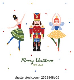 Nutcracker. Cute Christmas greeting card. Christmas illustration.