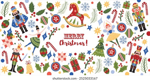 Nutcracker. Cute Christmas vector banner. 
