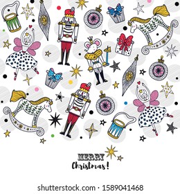 Nutcracker. Cute Christmas vector card. 