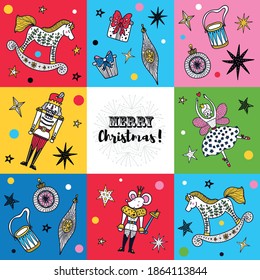 Nutcracker. Cute Christmas vector card. 