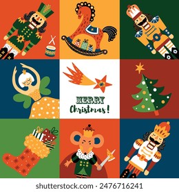 Nutcracker. Cute Christmas vector card. 