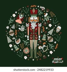 Nutcracker. Cute Christmas vector card. 