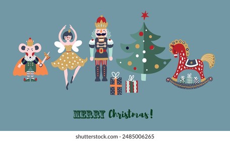 Nutcracker. Cute Christmas vector card. 