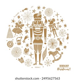 Nutcracker. Cute Christmas vector card. Interior poster.