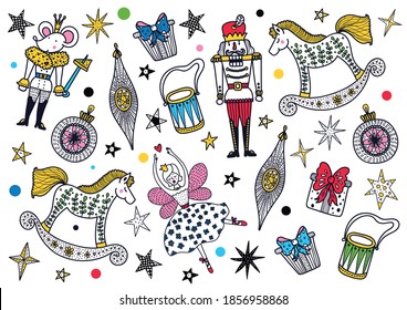 Nutcracker. Cute Christmas vector colorful banner. 
