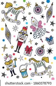Nutcracker. Cute Christmas vector colorful banner. 
