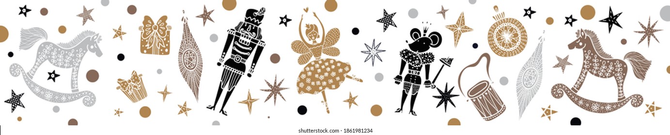 Nutcracker. Cute Christmas vector colorful banner. 
