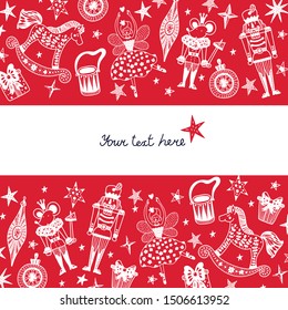 Nutcracker. Cute red Christmas vector card.