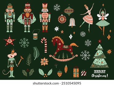  Nutcracker. Cute set. Magic vector illustration. 