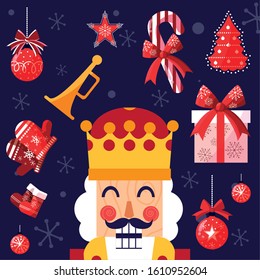 Nutcracker design, Merry chritmas winter season decoration card invitation celebration and holiday theme Vector illustration